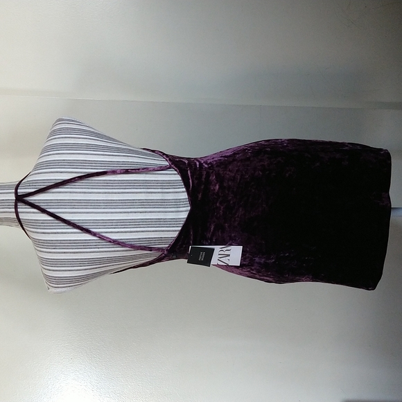 Zara Wine Velvet Mini Dress Spaghetti Halter Straps Wrap Twisted Upper Sz Xsmall - Picture 8 of 16
